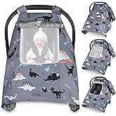 Bnditeu Car Seat Cover Baby, Carseat Covers Baby with 2 Layers Breathable Zipper Windows, Windproof Infant Car Seat Cover, Kick-Proof Baby Carrier Cover for Baby Boy Newborn Essentials