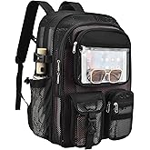 Jeluno Heavy Duty Mesh Backpack for School, Lightweight Black Book Backpack for Beach,Travel(Black)