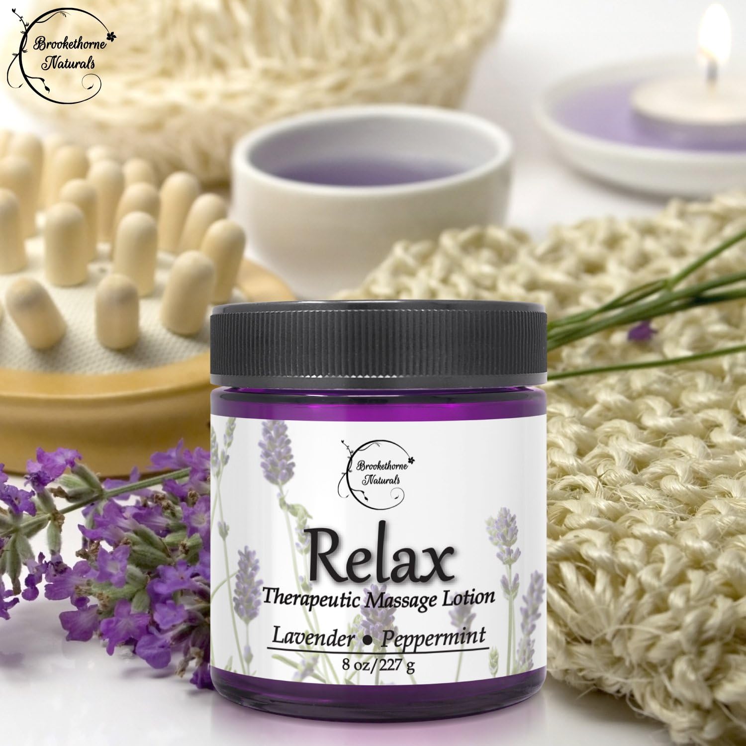 Relax Therapeutic Massage Lotion – All Natural Enriched with Lavender & Peppermint Essential Oils Perfect for Massage Therapy - Massage Cream for Full Body Massage - Brookethorne Naturals 8.5oz: Health & Personal Care
