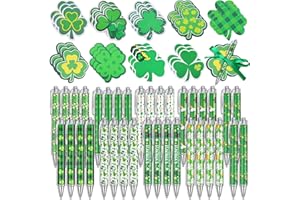 Zenoble 108Pcs St. Patrick's Day Pens and Sticky Notes Bulk Green Shamrock Sticky Note with Ribbons Coworkers Gifts for St. P