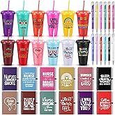 Teenyyou 36 Pcs Nurses Appreciation Gifts Set Bulk 24 oz Plastic Cups with Lids Straws, Inspirational Notebooks Pens Holiday Gift for Coworkers Women Staff RN LPN(Humor)