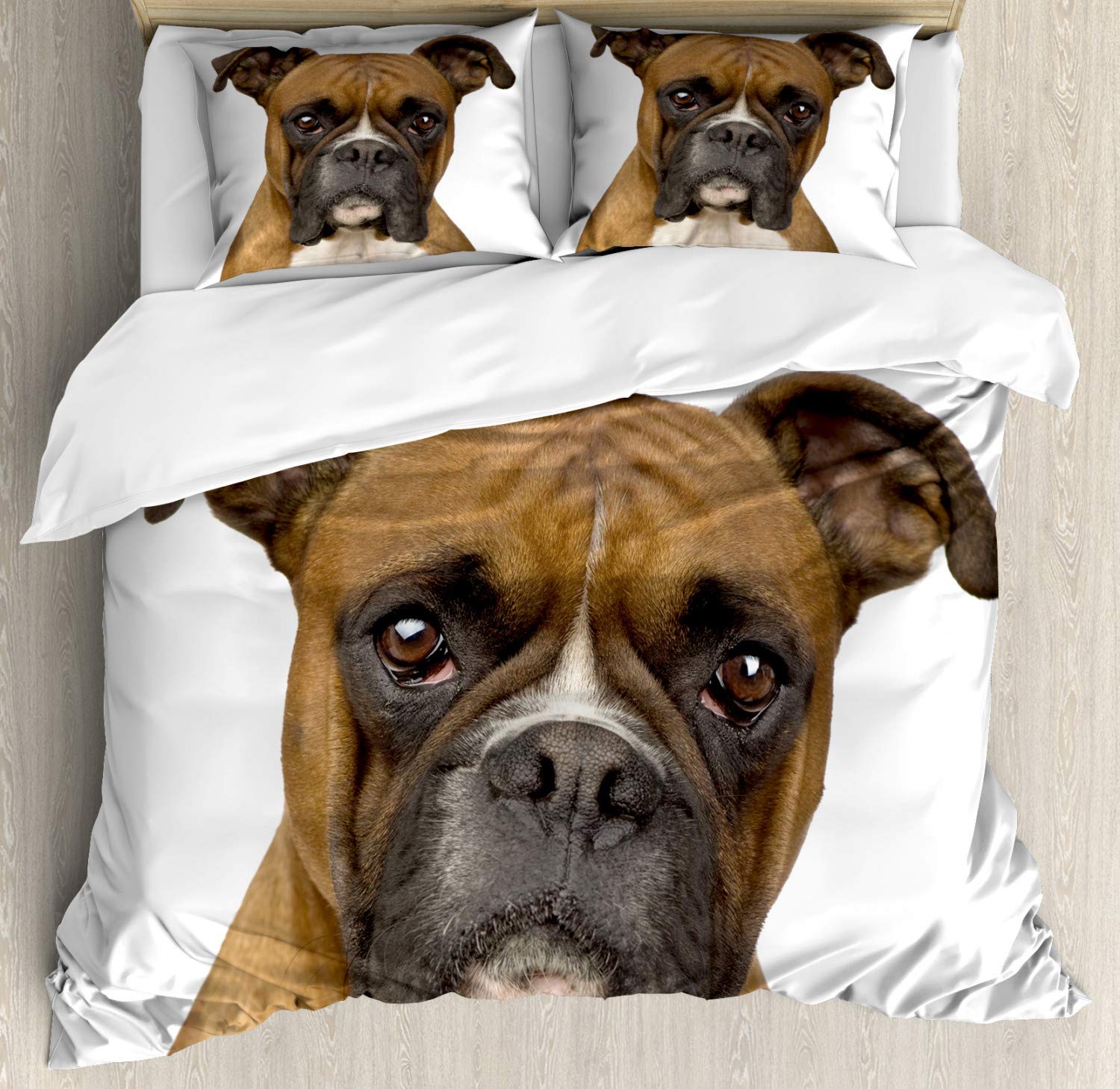ABAKUHAUS Boxer Dog Duvet Cover Set, Purebred Dog Front View, Bedding Set 3 Pieces with 2 Pillow Shams, 230 x 220 cm - 70 x 50 cm, Pale Brown Dark Brown — image 1