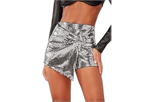 SHENHE Women's Glitter Shiny Shorts O Ring Wrap Skort Skirt Party Rave Sparkle Shorts