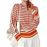 WDIRARA Women's Houndstooth Zip Up Cardigan Sweaters Long Sleeve Knit Cardigans Jacket
