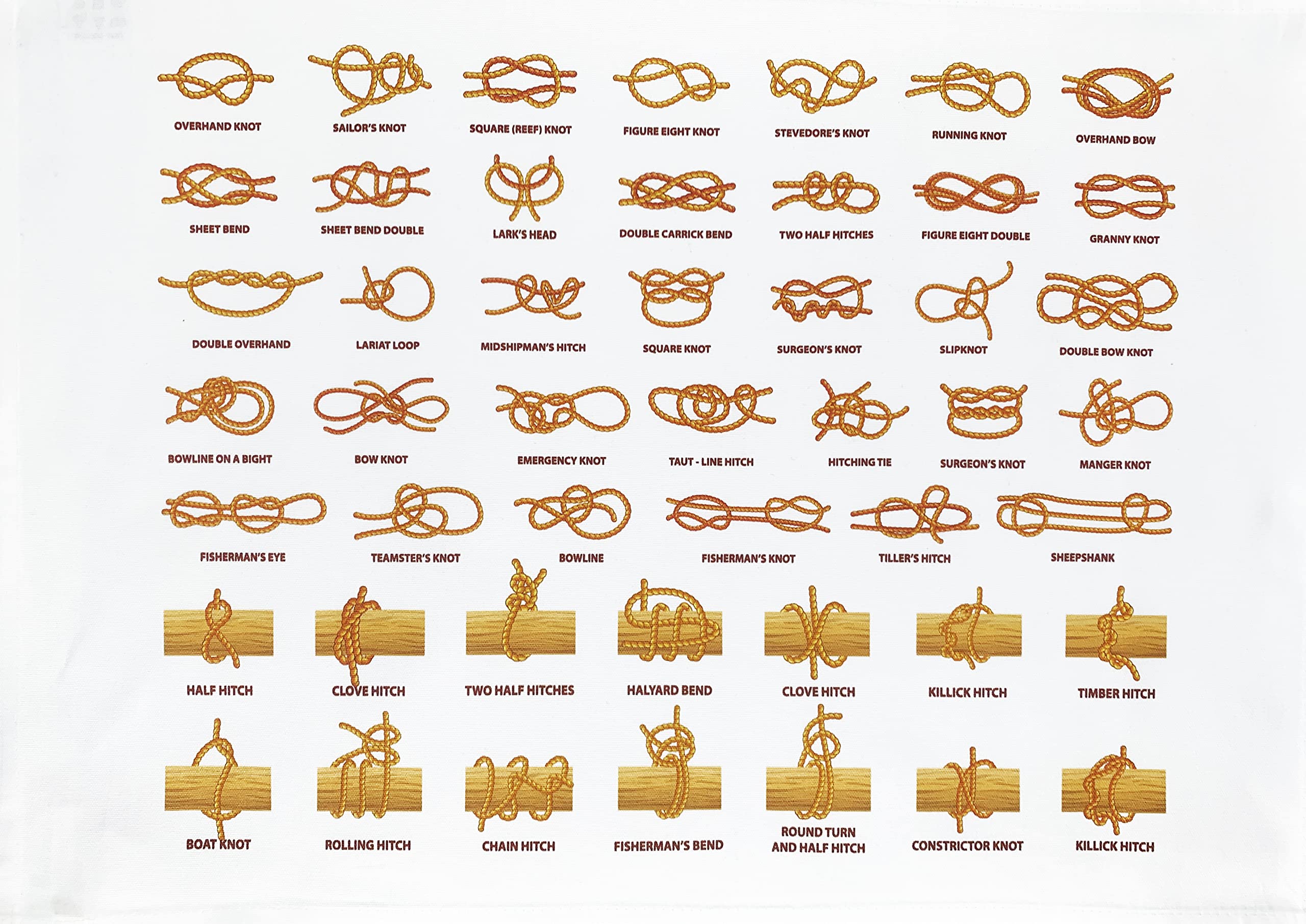 Half a Donkey All Types of Knots Large Cotton Tea Towel