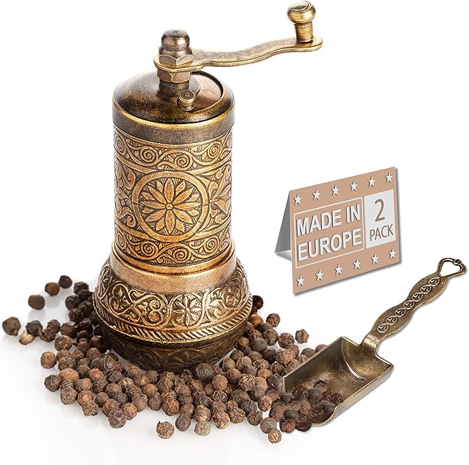 Black Pepper Grinder, Refillable Turkish Spice Mill with Adjustable