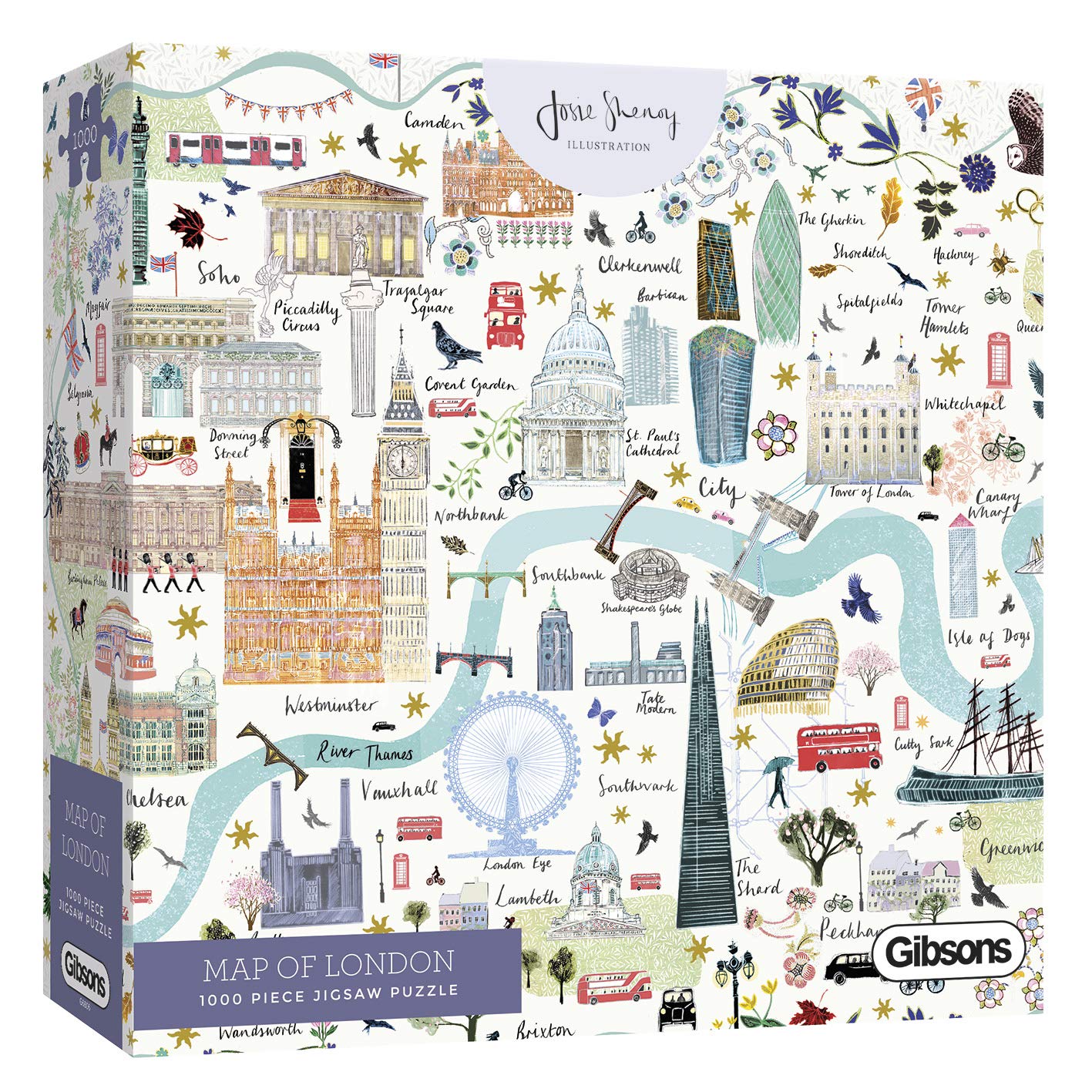 Gibsons Map of London 1000 Piece Jigsaw Puzzle for Adults - London Landmarks Artwork by Josie Shenoy - Premium Recycled Board – Sustainable Gift Made in the UK/EU for Great Gift for Puzzle Lovers
