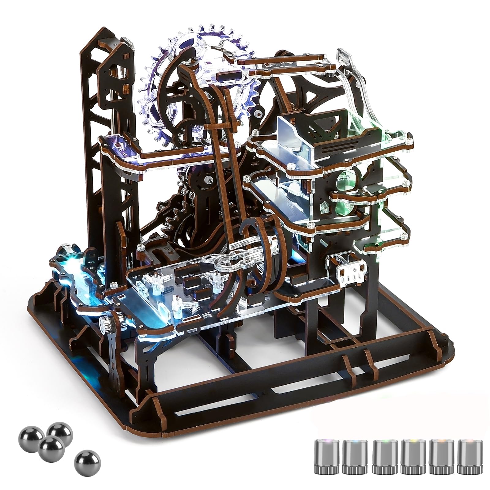 nicknack Marble Run Wooden Model Kits for Adults, Hand Cranked Assembly 3D Wooden Puzzle Mechanical Model Kits With LED Light for Teens & Adults Christmas House Gift Idea Home Decor