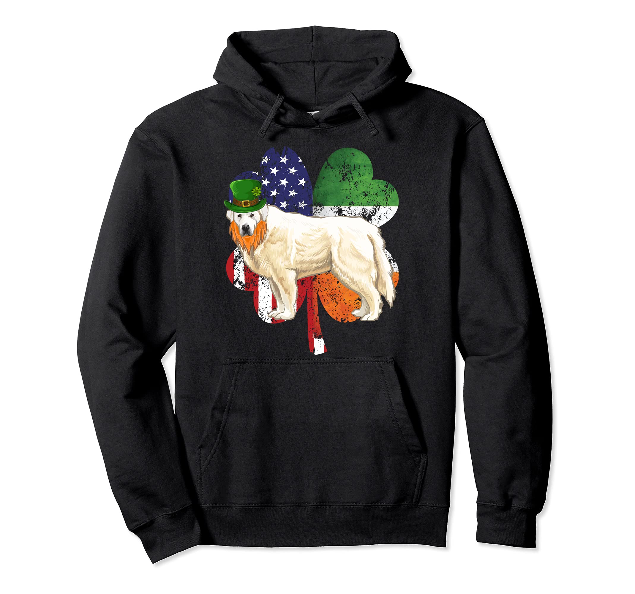 St Patricks Day Irish American Flag Great Pyrenee Dog Pullover Hoodie