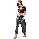 Stomeshle Women's High Waist Style Loose Pants Drawstring Capri Pants with Pockets Wide Leg Ankle Cropped Pants for Women