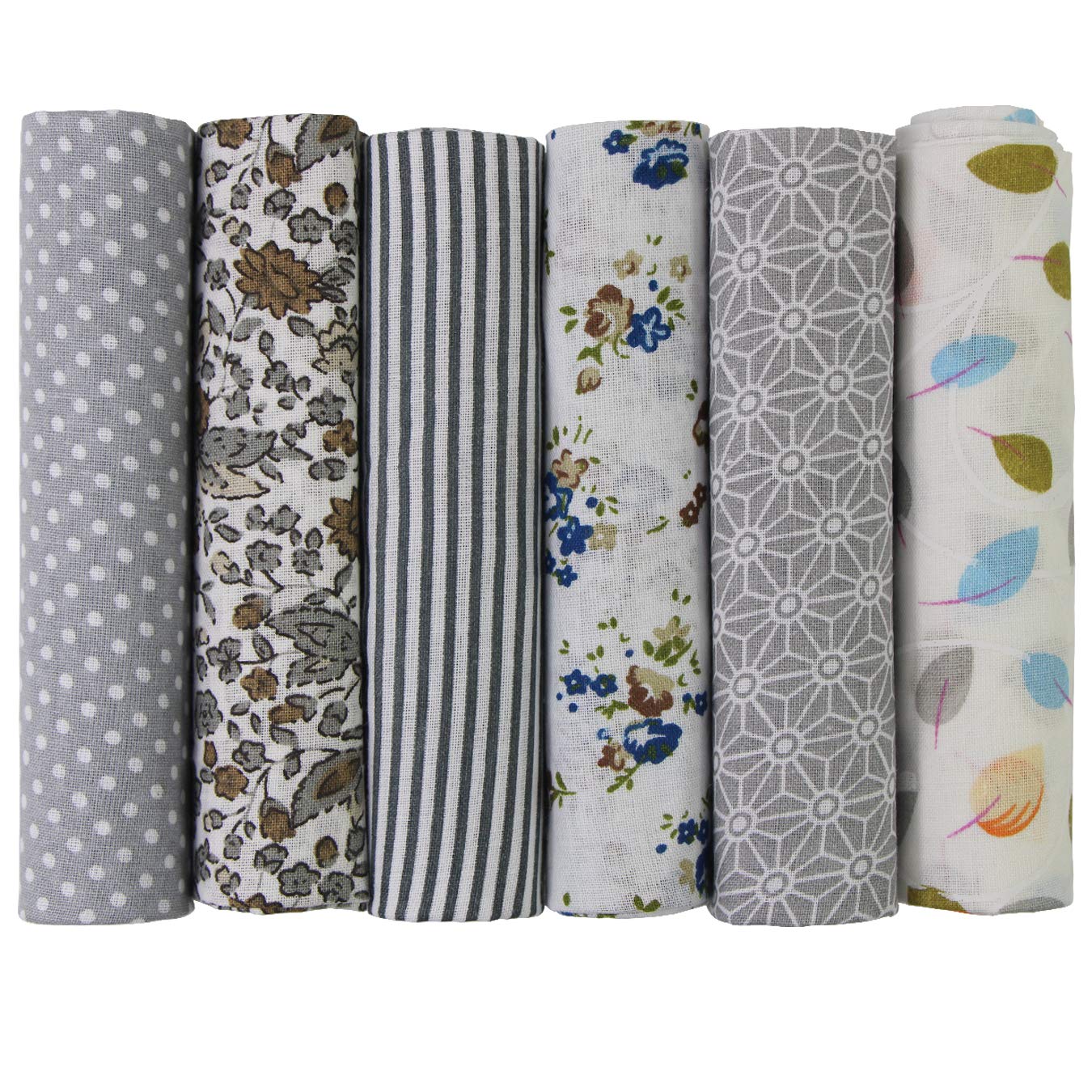 UOOOM 6pcs 50 x 50cm Patchwork Cotton Fabric Squares for DIY Handmade Sewing Quilting Fabric Different Designs (Tone-Gray) โ image 1