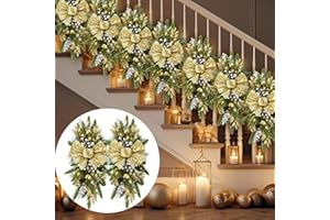 Lyrow 8 Pcs Christmas Artificial Swags 24" Xmas The Cordless Prelit Stairway Swag Teardrop Trim Wreath Door Stair Swag Garland Christmas Swags for Outdoor Home Garden Decor(Gold,Retro)