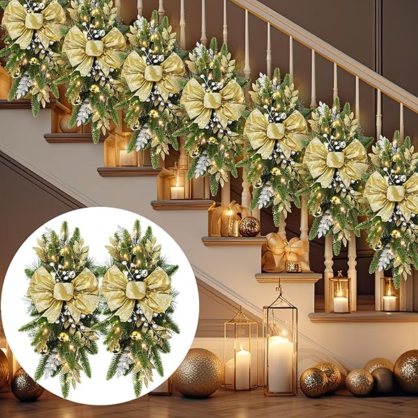 LYROW 8 PCS CHRISTMAS ARTIFICIAL SWAGS 24″ XMAS...