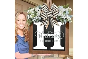 YOSTYLE 2024 New Last Name Year Round Front Door Wreath with 26 Initial Letter Welcome Sign, Eucalyptus Garland, and Bow | Spring Wreaths for Front Door Decor | Outdoor Hanger Garland (H)
