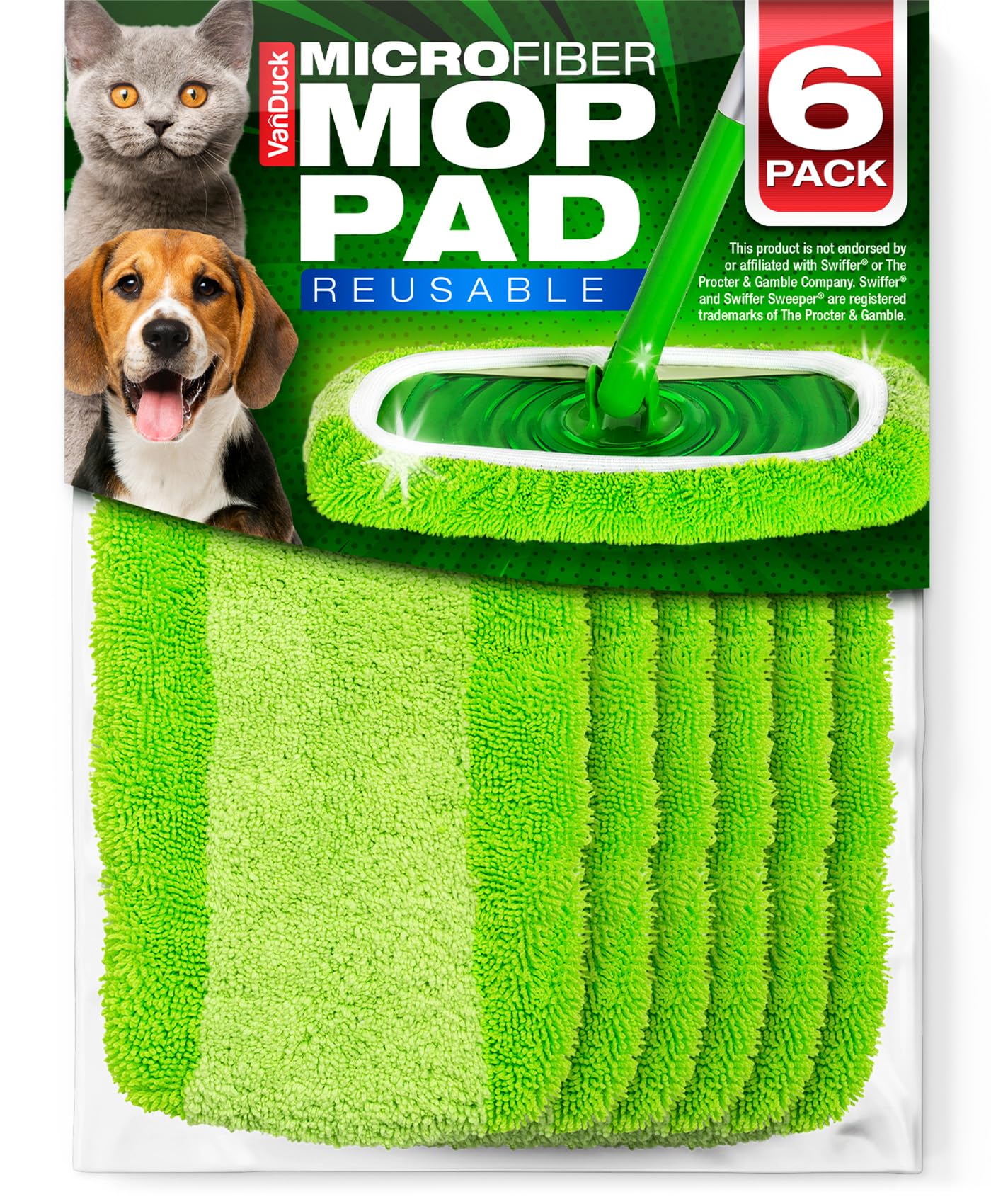 Photo 1 of VanDuck Reusable Mop Pads Compatible with Swiffer Sweeper (6-Pack) - Washable Microfiber Mop Pads for Wet & Dry Use - All Purpose Floor Mopping and Cleaning Product