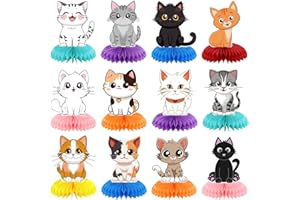 Pickmesh 12 Pcs Cat Birthday Party Decoration Honeycomb Centerpieces Kitten Table Centerpieces Cats Table Topper 3D Double Sided Kitten Decoration for Birthday Pet Theme Party Favors Supplies
