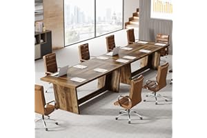 Tribesigns 12FT Conference Table, Modern Meeting Seminar Table for 12-14 Person, Rectangular Solid Executive Business Furniture Boardroom Desk for Office,(Set of 2, Dark Brown)