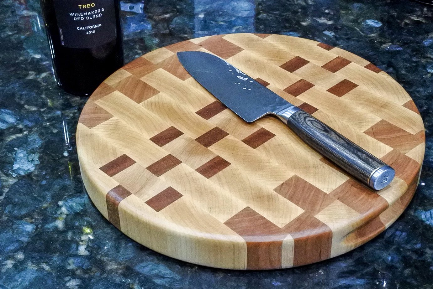 End Grain Round Cutting Board Maple, Cherry & African Mahogany Handmade