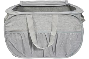 BEMKOO Collapsible Laundry Baskets with Lid, Foldable Laundry Basket with Pockets, Pop Up Laundry Hamper with Dual Handles, 99L Sturdy Hampers for Clothes, Groceries, Supplies, Tools, Grey