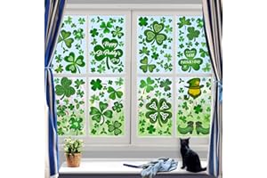 FETIWILSO 132 PCS St. Patricks Day Window Clings, Double Sided Green Shamrock St. Patrick's Day Window Decals, Extra Large Saint Paddy Day Window Stickers for Irish Lucky Day Home Office Party Decor (8 Sheets)