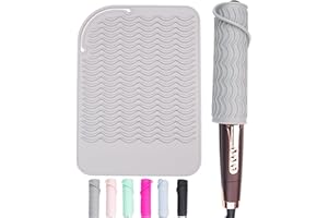 Heysam Heat Mat for Hair Styling Tools-Curling Irons and Hair Straighteners, Heat-Resistant Mat for Travel Vanity Salon, 9"x6.5" Portable Hot Tools Sleeve Pad and Travel Case for Flat Iron-Gray