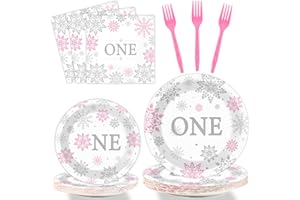 ZOIIWA Winter Onederland 1st Birthday Themed Tableware - Snowflake One Plates, Napkins for Baby Girls First Birthday - Disposable Paper Party Decorations Supplies Favors for 24 Guests