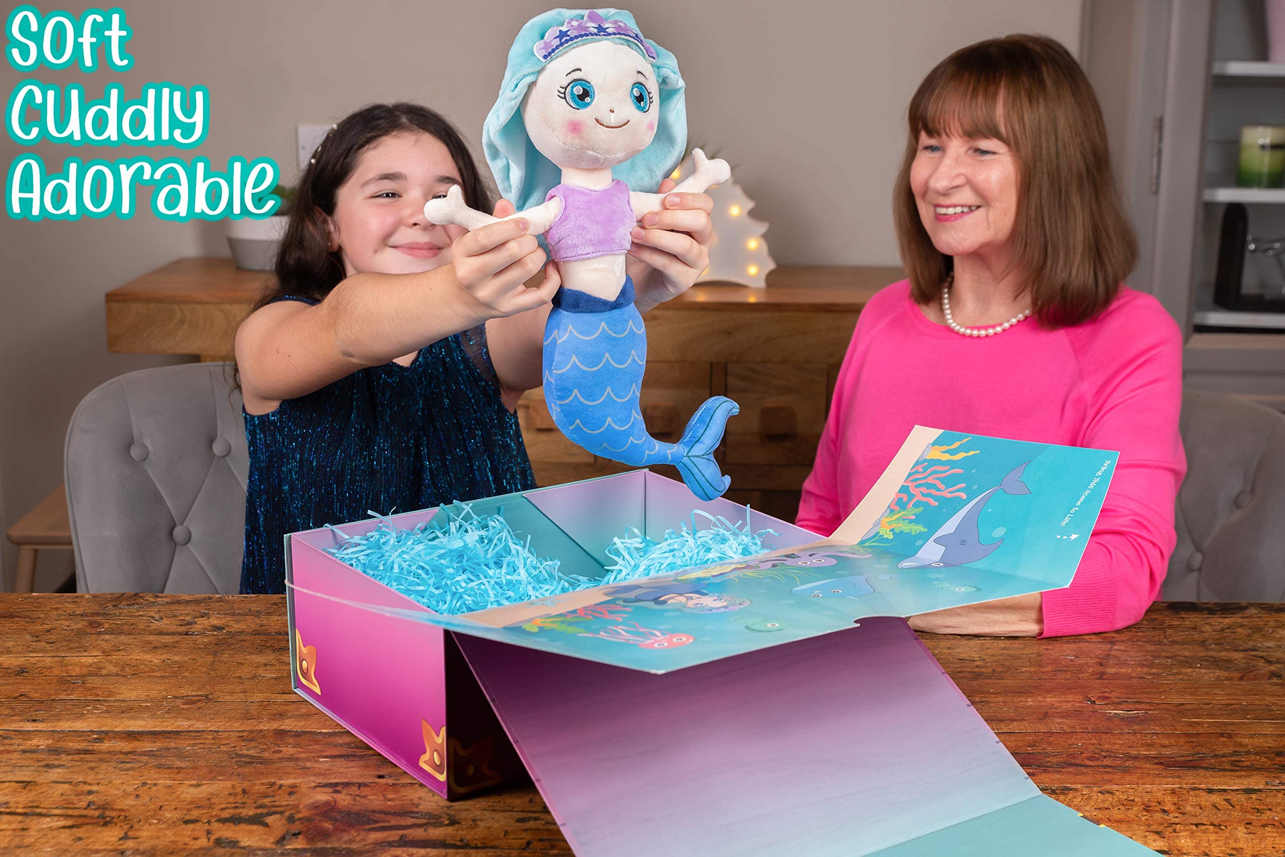 The Memory Building Company Kids Mermaid Surprise Box for Girls & Boys, Includes Plush, Coloring Book + Markers, Jewelry, Crown Headband, Birthday Toys Easter Basket Stuffers Age 6 & Up