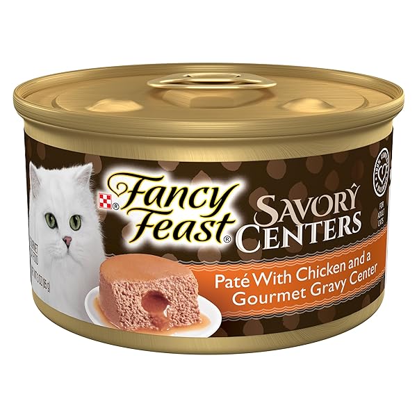 PURINA FANCY FEAST SAVORY CENTERS WITH CHICKEN WET CAT FOOD PATE WITH GOURMET GRAVY CENTER – (PACK OF 24) 3 OZ. CANS