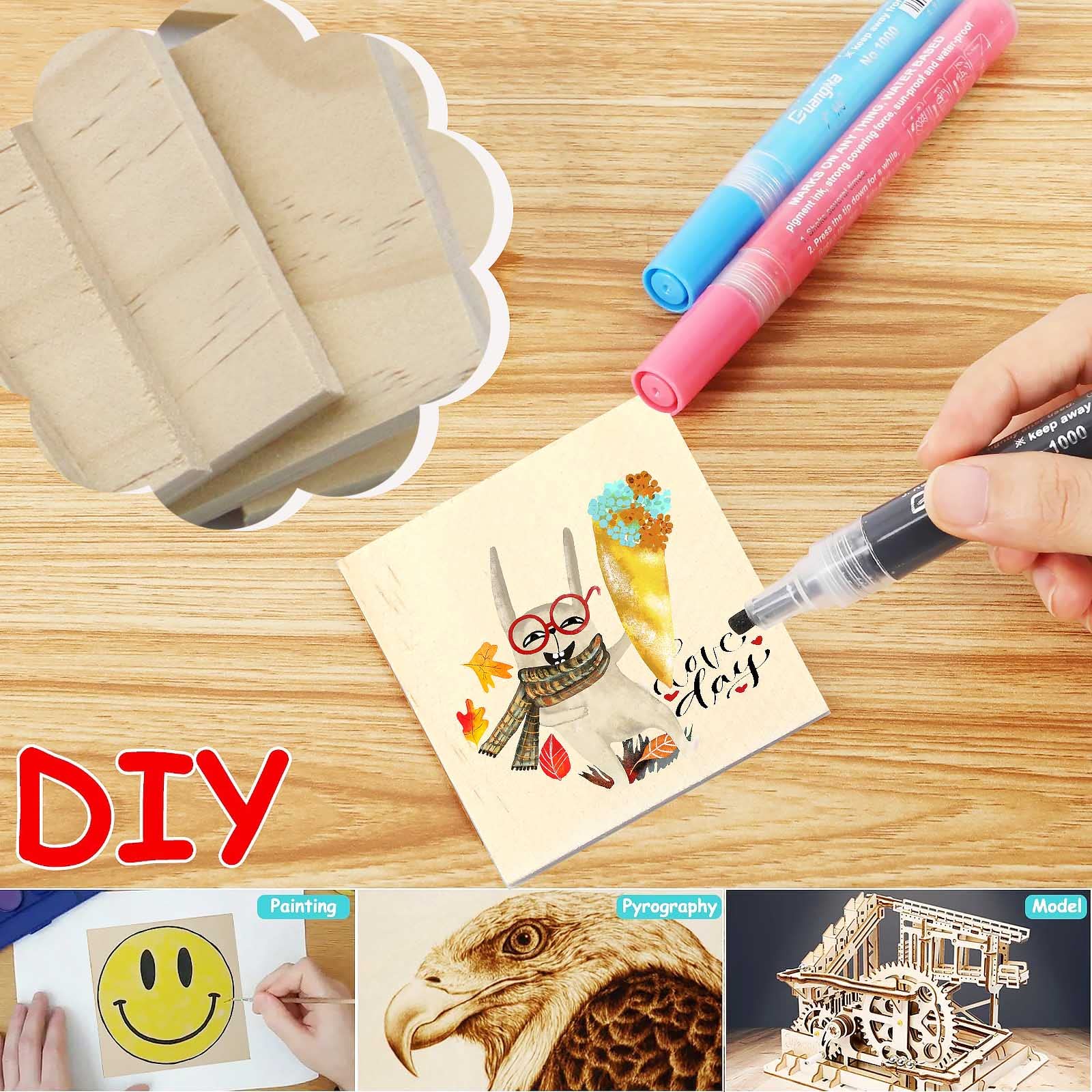 30PCS Wooden Squares for Crafts, 1/4 Inch Thick Natural Blank Square Blocks, Unfinished Wood Blocks for DIY Crafts, Engraving, Wood Burning, Painting (2 x 2 inch)