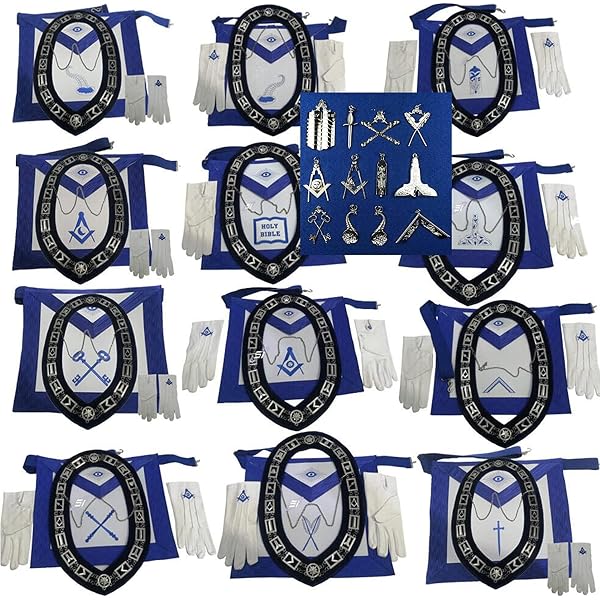 12 Piece Set - (GOLD) Masonic Jewels / Freemason Regalia Blue Lodge Officer Collar Jewels Set