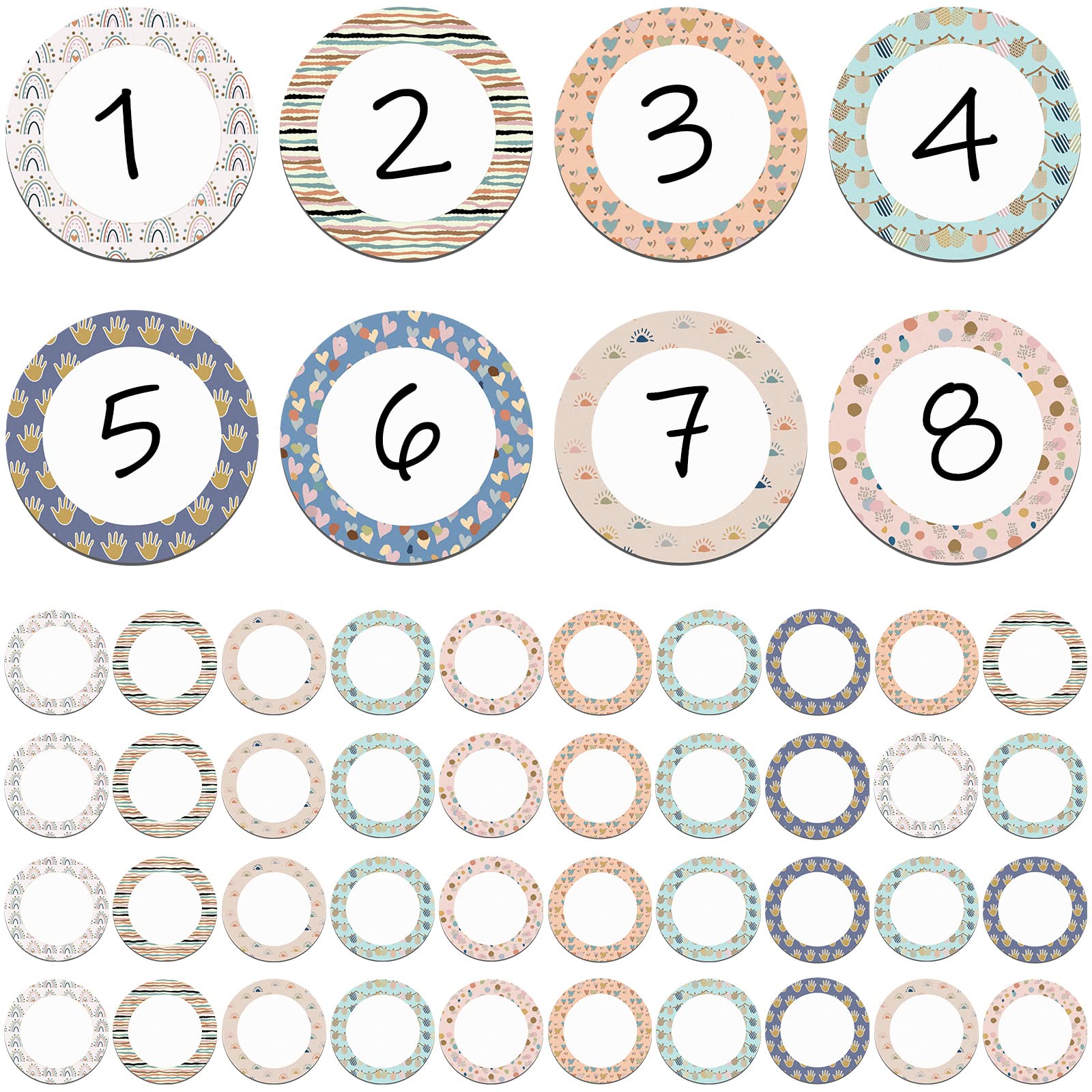 Photo 1 of Tondiamo 48 Pcs Numbers Magnetic Accents Round Whiteboard Magnets for Classroom Colorful Circle Blank Magnets Labels, 8 Colors (Boho Style)