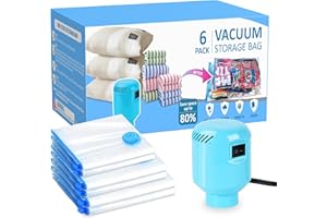 BAMCOO Vacuum Seal Bags for Clothing with Electric Pump, 6 Pack (2 Jumbo 2 Large 2 Medium Vacuum Storage Bags) Space Bags Vaccine Vacuum Sealed Storage Bags for Travel Luggage Blankets Bedding