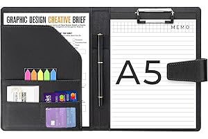 AGOER A5 Leather Portfolio Binder, Interview Legal Document Organizer with Magnetic Closure Cover with A5 Sized Papers,Sticky Tabs,Pen,Mini Document Organizer Folder for Men Women,Black