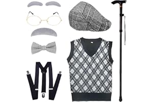 zefinot Kids 100 Days of School Costume for Boys - Old Man Costume Set with Many Parts,Old Person Costume (8-10 year)