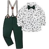 CARETOO Toddler Baby Boy Clothes Suit 5Pcs Gentleman Wedding Outfit Dress Shirt+Vest+Bow Tie+Suspender Pant Formal Set 12M-5T