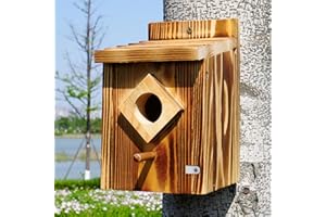 ANSTEEP Waterproof Wooden Blue Bird House, Spray Paint Treatment Bluebird Box Houses for Outdoors, Nesting Box for Wrens, Swallows, Finches, Chickadee