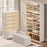 CIMLORD 9-Tier Foldable Shoe Rack Organizer with Wheels, 27 Pairs, White | Collapsible Large Plastic Shoe Cabinet, Fits Boots