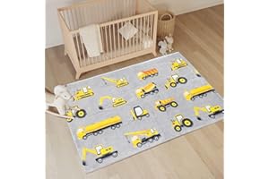 Poowe Construction Trucks Children Educational Learning Area Rug,Alphabet Baby Crawling Mat Non-Slip Childrens Carpet Nursery Play Mat - Ideal Gift for Boys Girls Bedroom Play/Game Room,2.6'×4'