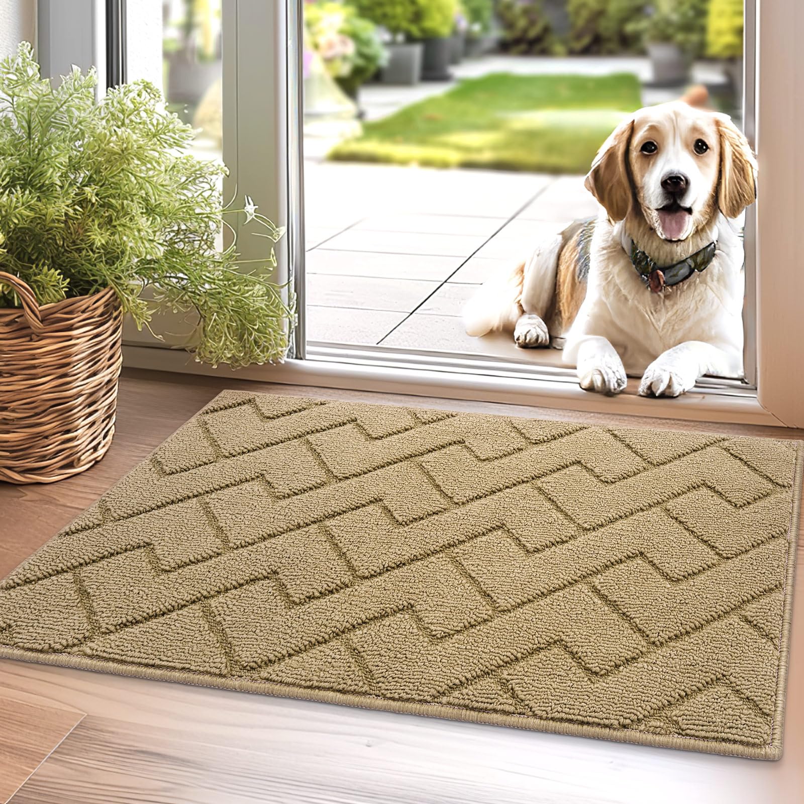 Biscpro Door Mat,50x80cm DoorMat Indoor Washable,Doormat Indoor Dirt Trapper Non-slip,Absorbent Inside Entrance Rug Mat for Entryway,Patio,Garden,Laundry Room,Pets- Beige