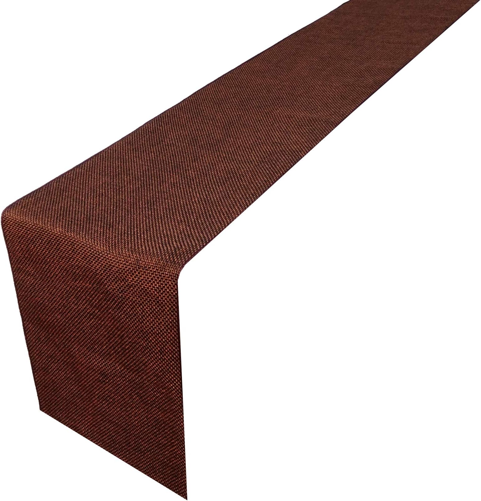 Parfair Dessin Burlap Jute Style Polyester Table Runner for Farmhouse Table Runner Dresser Cover Runner Wedding Party Fall Decorations (Dark Rust, 13in. x 72in.)