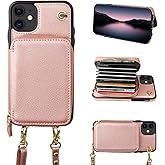 Bocasal Crossbody Wallet Case for iPhone 11, RFID Blocking Leather Purse Case with Card Holder, Protective Handbag Flip Cover with Zipper Wrist Strap Lanyard for Women 6.1 Inch (Rose Gold)