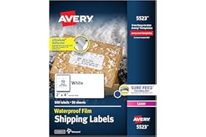 Avery Waterproof Labels with UltraHold Permanent Adhesive, 2" x 4", 500 Labels for Laser Printers (5523)