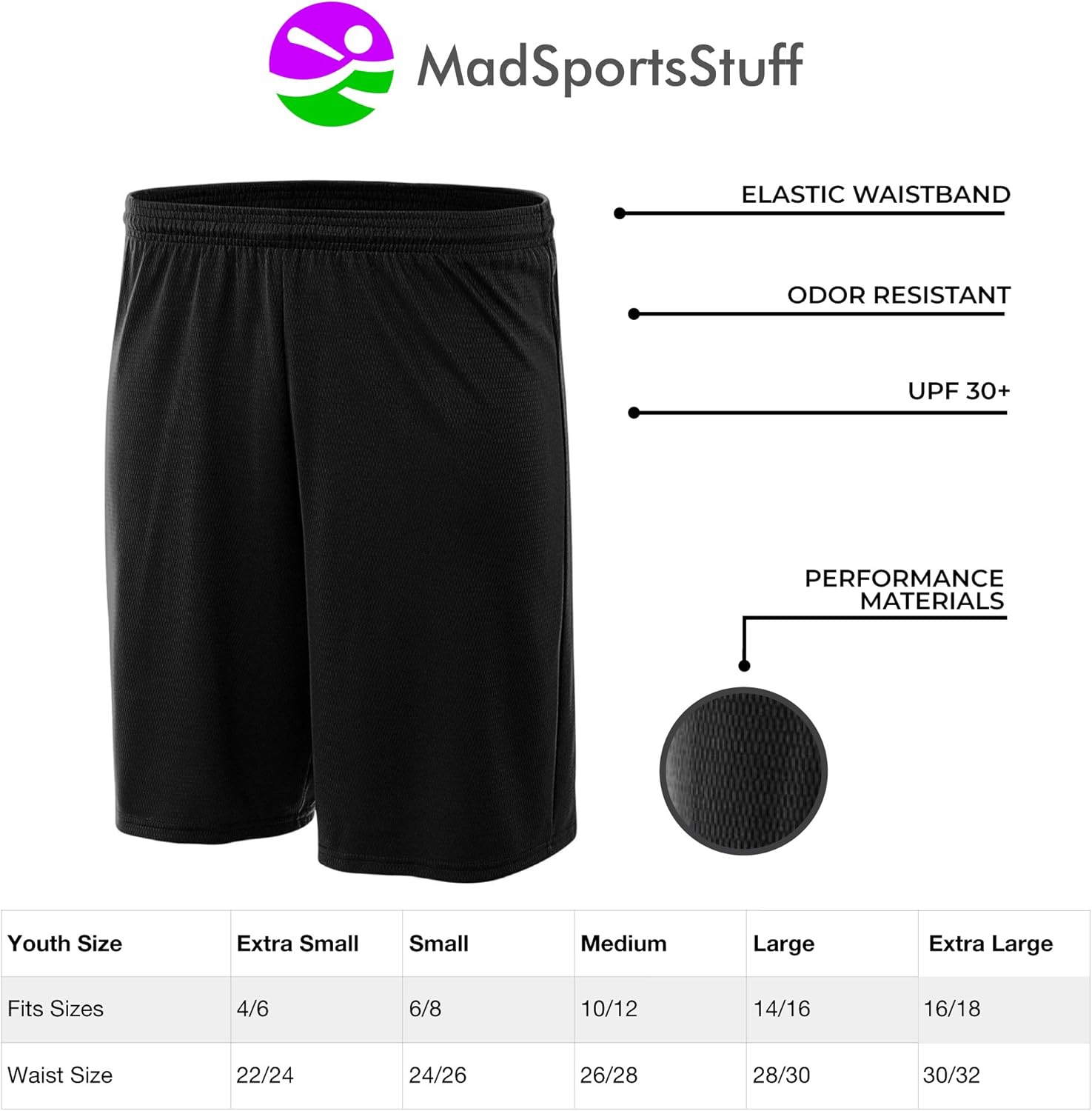 MadSportsStuff Youth Basketball Shorts for Boys Girls Kids - with no Pockets Football Soccer Lacrosse : Clothing