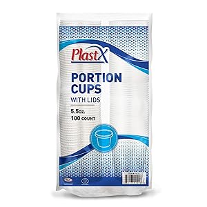 PlastX 5.5 Oz Cups with Airtight Lids 100 Sets, Clear, Stackable, Portion Control Cups, Souffle Cups, Condiments Sauce Container, Great for Jello Shots, Slime Cup, Food Sampling Cup, Meal Prep,