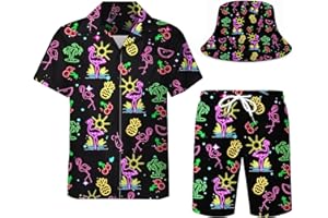 DOOPCCOR Men's 3 Piece Tracksuit Cuban Collared funny Hawaiian Shirt Shorts Button Down Sets With Bucket Hats