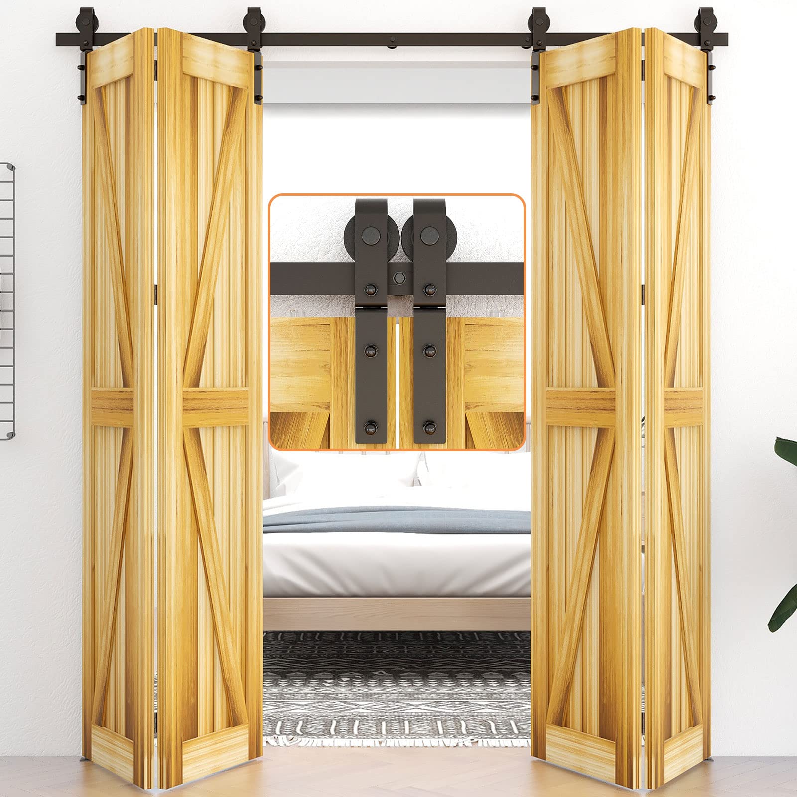 LTIYITL 150CM /5FT Bi-Folding Sliding Barn Door Hardware,Heavy Duty Roller Track Kit，Silent and Easy to Install for 4 Doors Hardware Kit,No Door Panel,Applicable to Door Openings 120-130CM Black — image 1