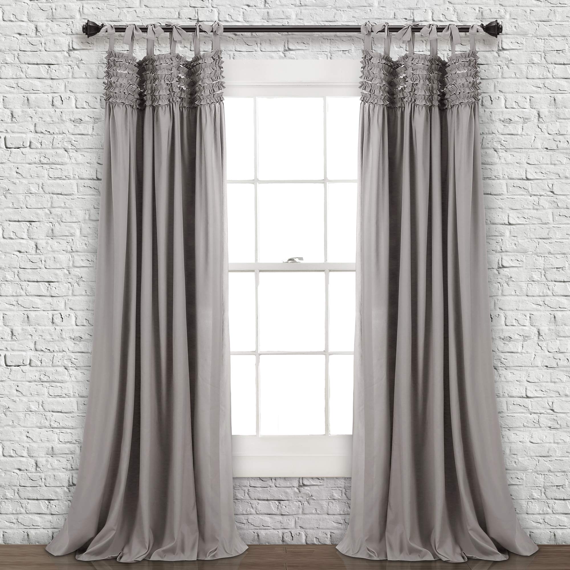 Lush Decor Curtains Ruffle Window Panel Set for Living, Dining, Bedroom (Pair), Polyester, Grey, 40" W x 84" L (Pack of 1)