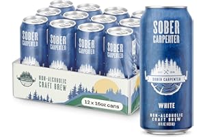SOBER CARPENTER - White Wheat Belgian-Style Non Alcoholic Beer, All-Occasion Craft Beer, Non Alcoholic Spirits & Alcohol Alternative, Low Calorie Drink with 60 Calories & 16 IBU, Pack of 12 (16 oz Ea)
