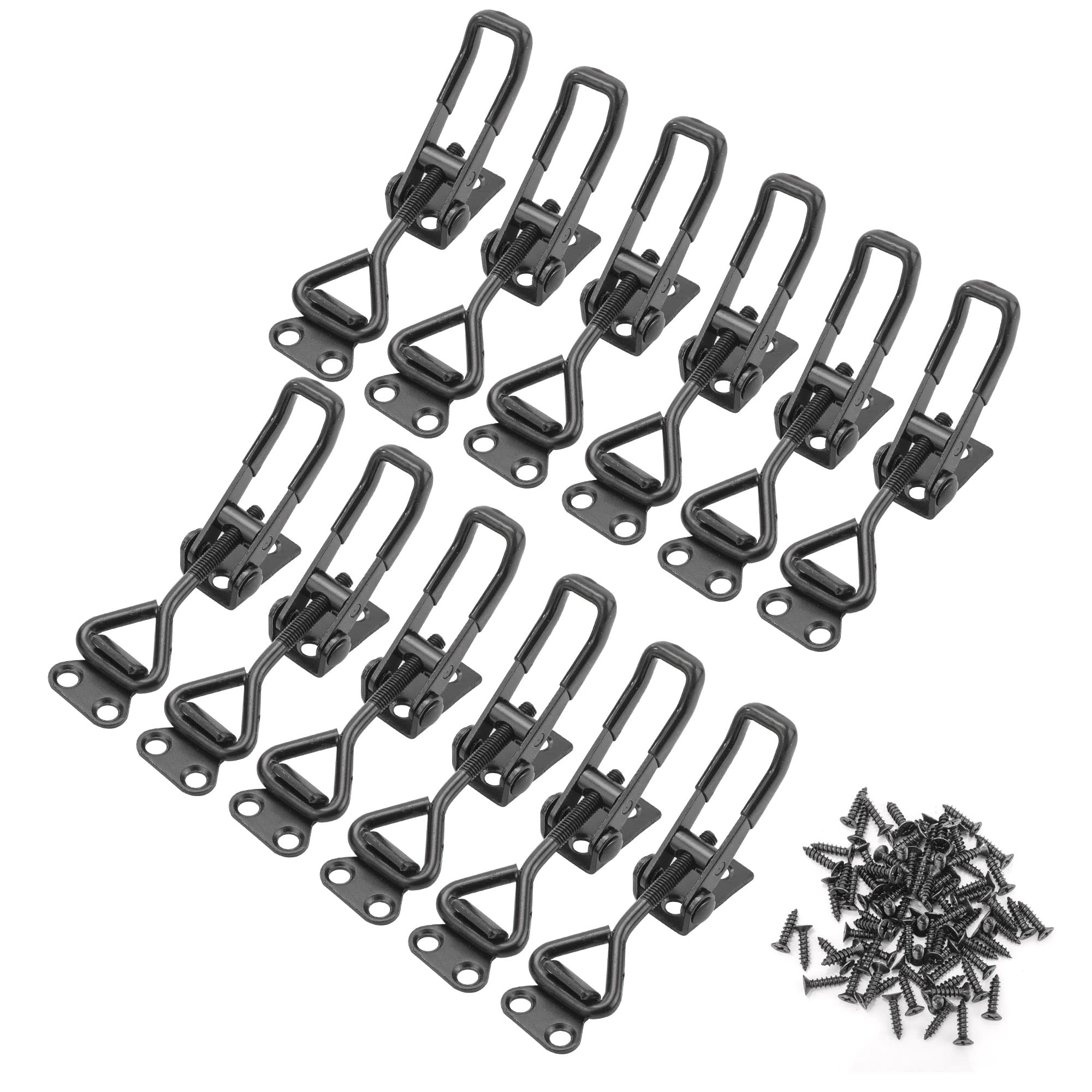 12Pcs Black Toggle Latch Clamp Adjustable, Heavy Duty Toggle Catch Latch Clamp, 4001Style Toggle Latch for Door, Cabinet Box Case Trunk, Smoker Lid, Quick Release Pull Latch Tools
