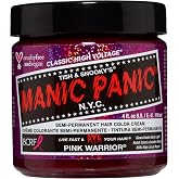 Manic Panic Semi Permanent Pink Warrior Hair Dye, 4 oz | Medium Pink, Cool Undertones, Berry Tones on Dark Hair, Vegan, Ammonia-Free &amp; Cruelty-Free, Lasts 4-6 Weeks, Developer-Free